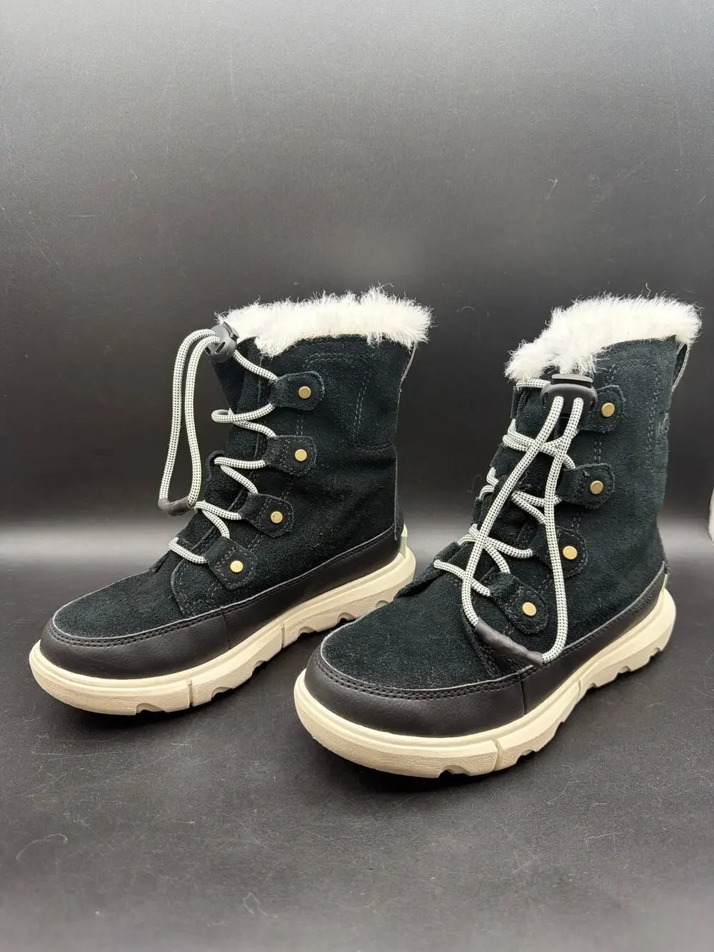 Sorel Youth Winter Boots Blue Black Faux Fur Waterproof Snow Boots Size US 2